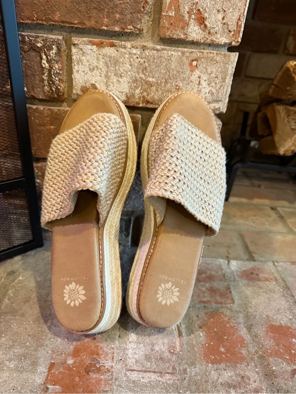 Yellow box Woven Slide Platform Sandals in Natural Size 9 - Picture 3 of 6